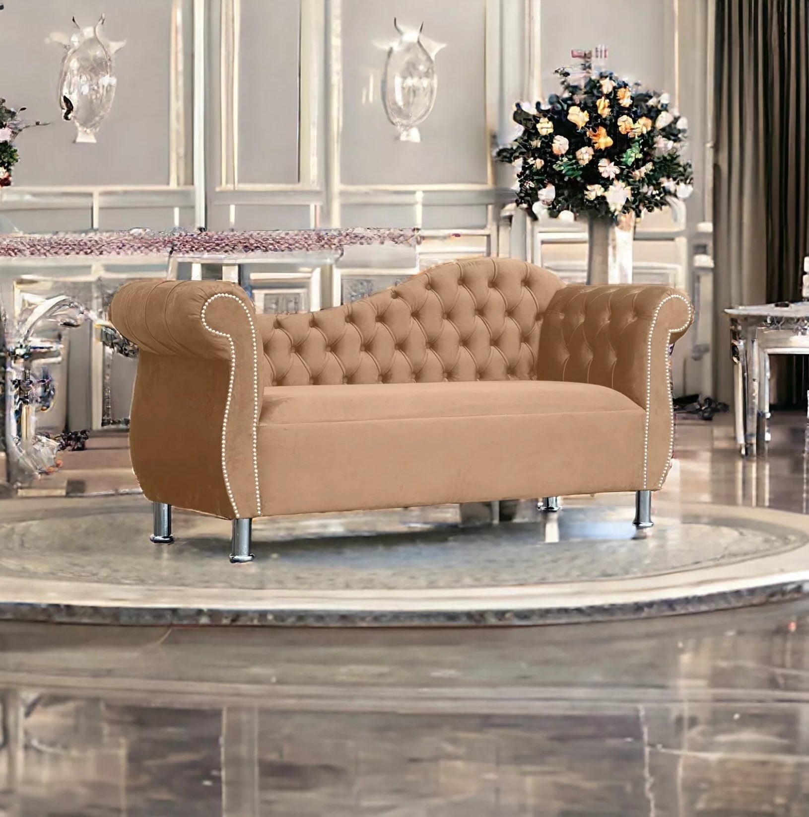 2 seater Chesterfield Artois Double Arm Chaise Lounge Sofa Vintage Soft Velvet